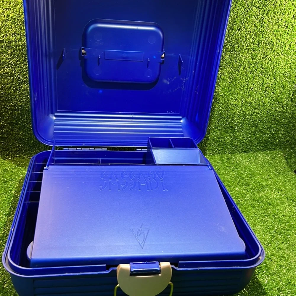Vintage SASSABY Blue Makeup Travel Case Jewelry Box Organizer with Mirror